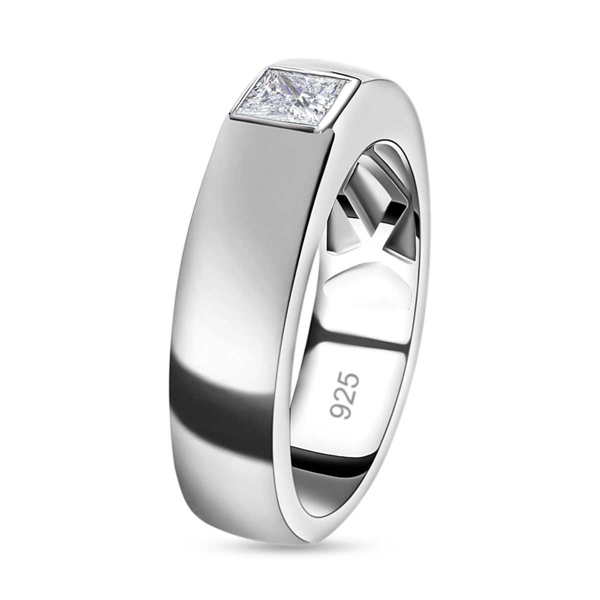 D'Joy Moissanite Solitaire Band Ring in Platinum Overlay Sterling Silver V32519955 4