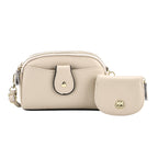 Set of 2 - 100% Genuine Leather Crossbody Bag & Card Wallet with RFID Protection - Cream_7617216