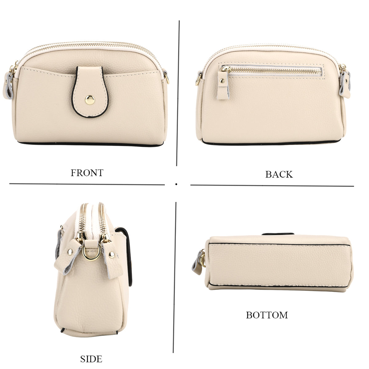 Set of 2 - 100% Genuine Leather Crossbody Bag &amp; Card Wallet with RFID Protection - Cream 7617216 2