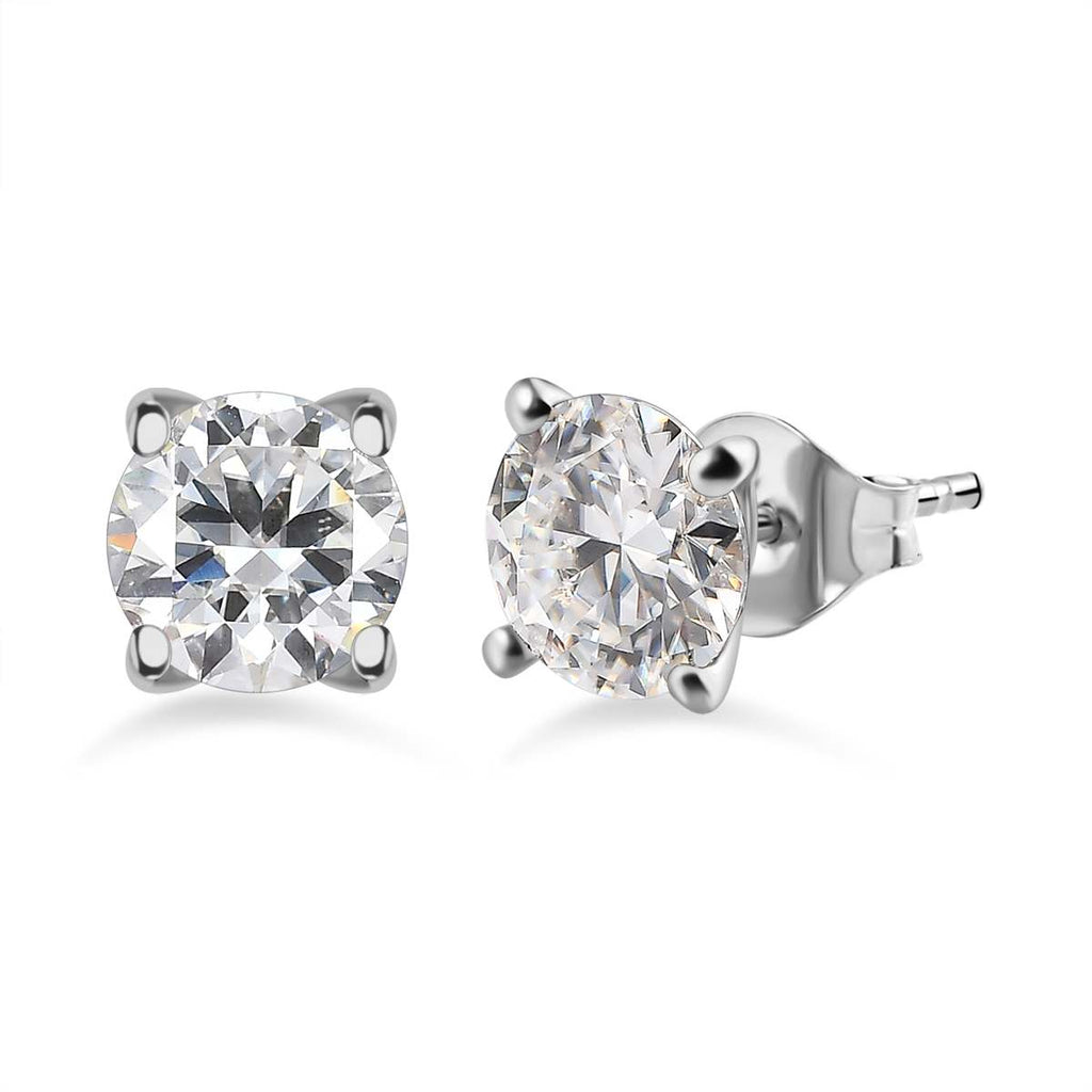 Royal Bali Collection - D'Joy Moissanite Solitaire Stud Earrings with Push Back in Platinum Overlay Sterling Silver 1.52 Ct._7617578