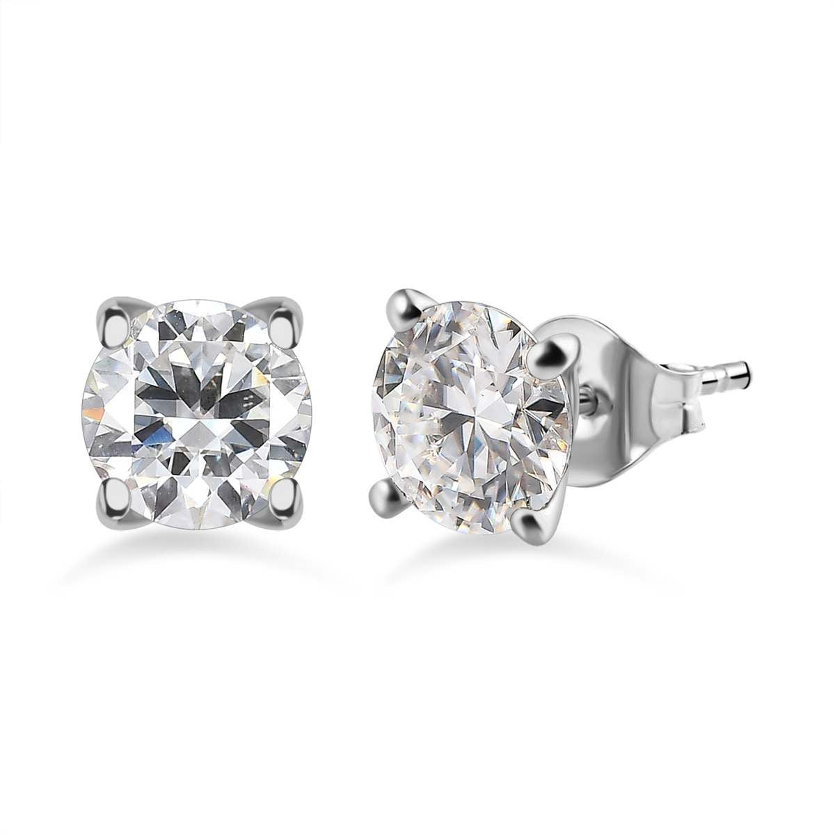 Moissanite Solitaire Stud Earrings in Platinum Overlay Sterling Silver 1.50 Ct. 7617578 0