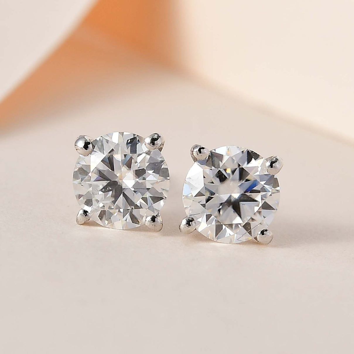 Moissanite Solitaire Stud Earrings in Platinum Overlay Sterling Silver 1.50 Ct. 7617578 2