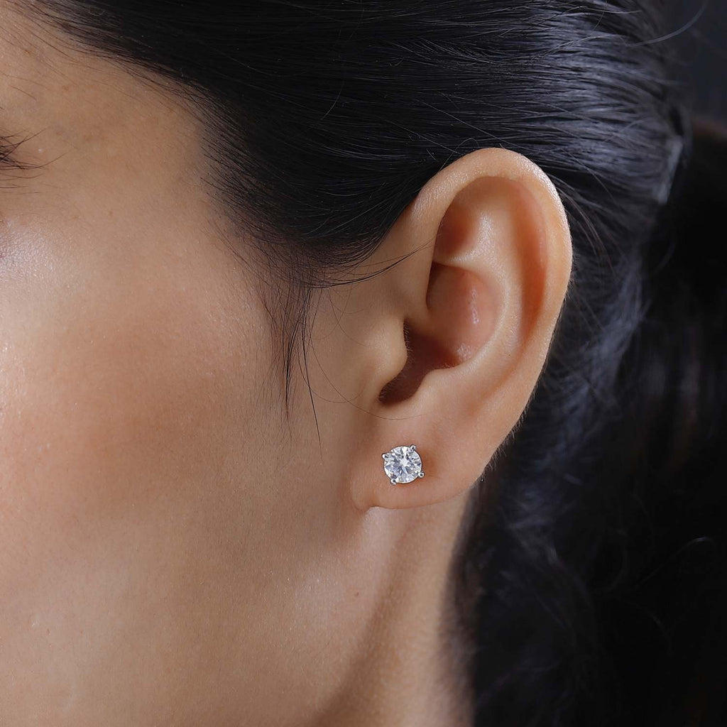 Royal Bali Collection - D'Joy Moissanite Solitaire Stud Earrings with Push Back in Platinum Overlay Sterling Silver 1.52 Ct._7617578_2