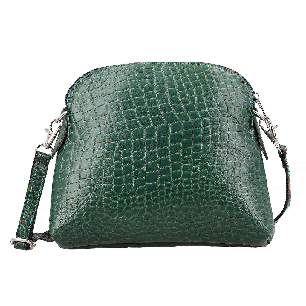 Genuine Leather Croc Embossed Crossbody Bag - Green_7617856