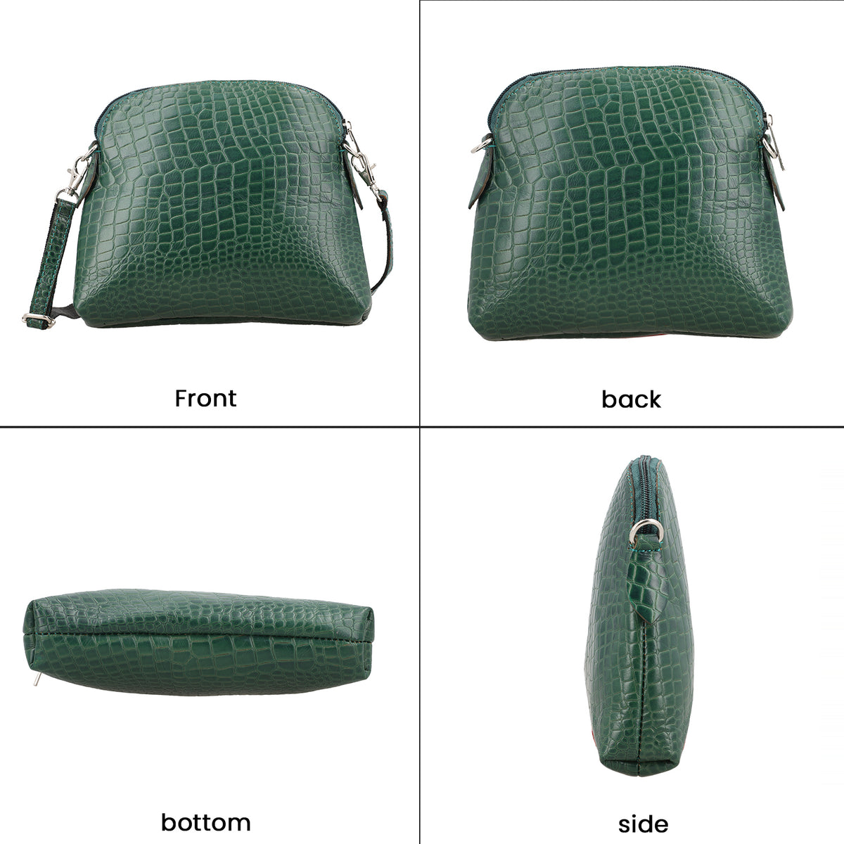 Genuine Leather Croc Embossed Crossbody Bag - Green V32528740 4