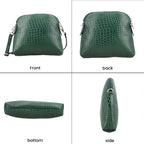 Genuine Leather Croc Embossed Crossbody Bag - Green_7617856_3