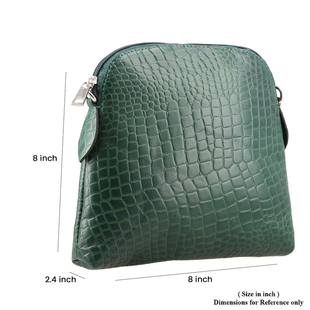 Genuine Leather Croc Embossed Crossbody Bag - Green_7617856_4