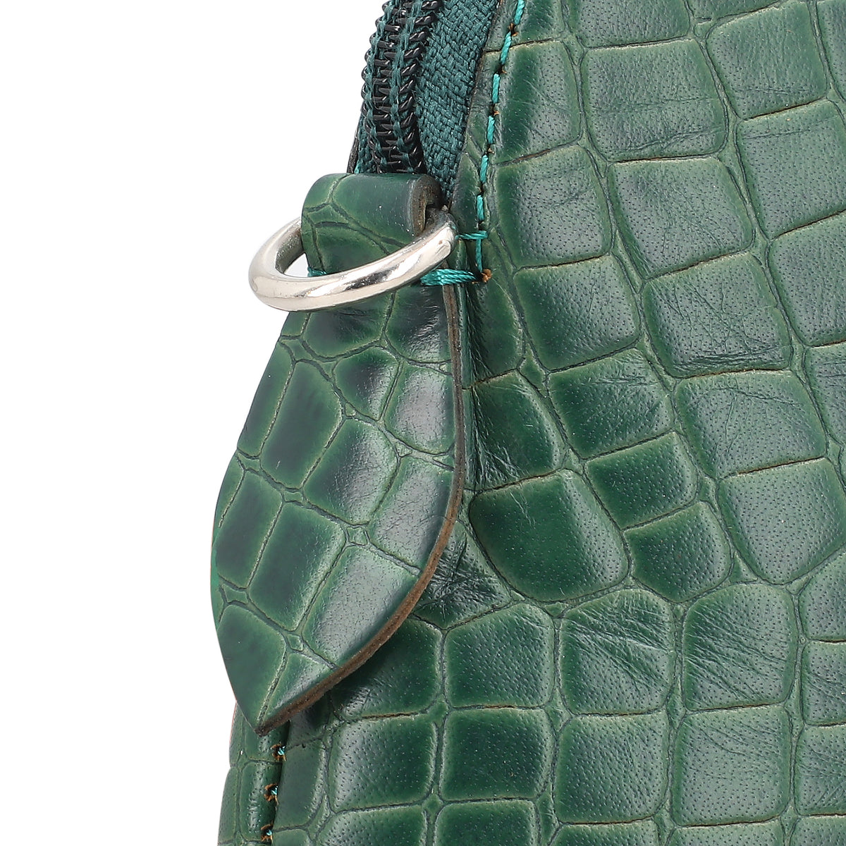 Genuine Leather Croc Embossed Crossbody Bag - Green V32528740 7