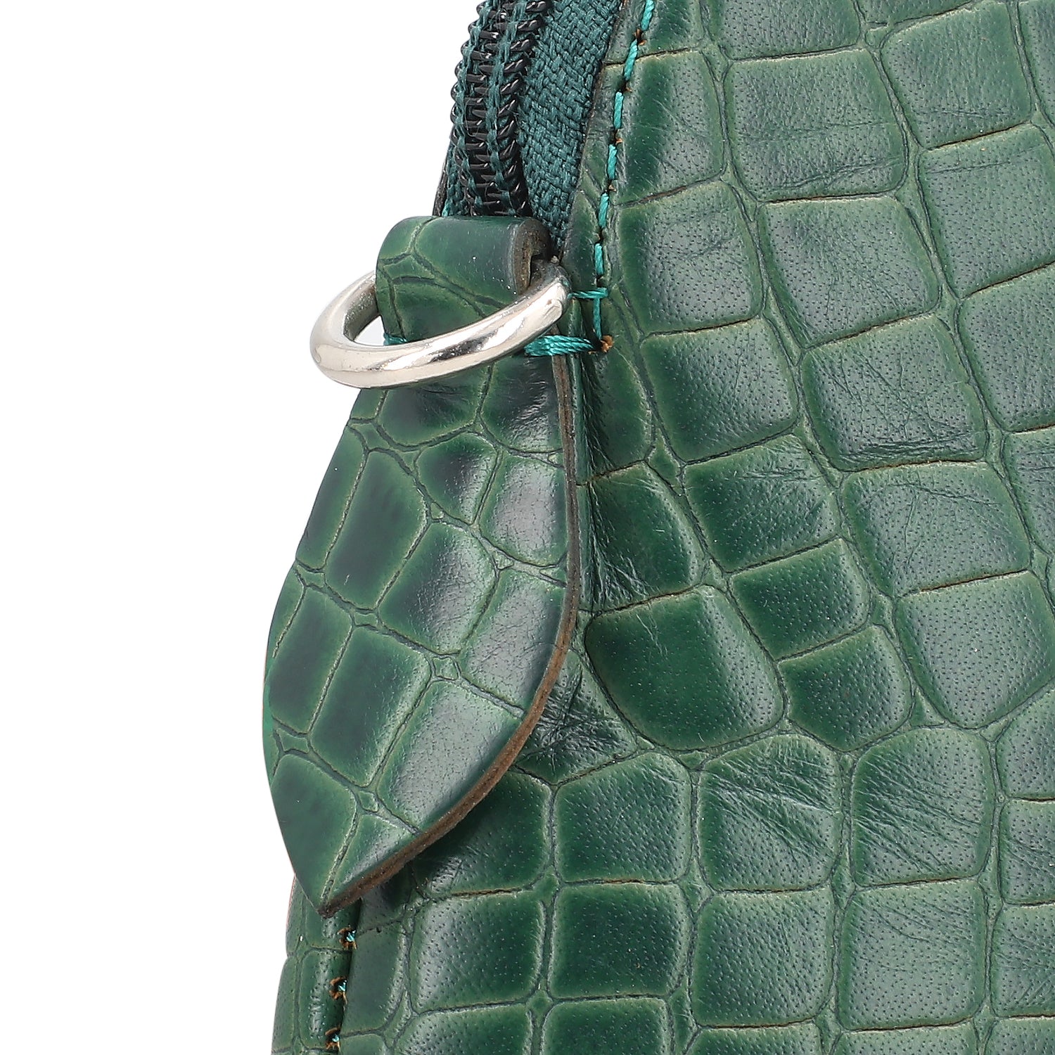 Genuine Leather Croc Embossed Crossbody Bag - Green V32528740 7