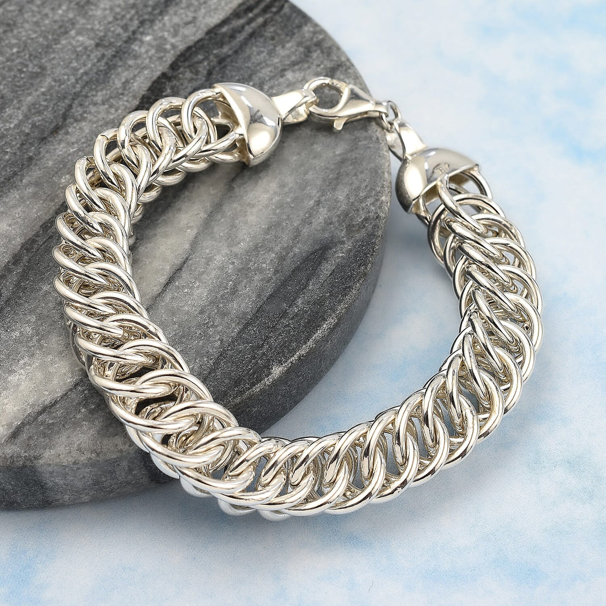 Sterling Silver Double Cuban Bracelet (Size 7.5) with Lobster Clasp, Silver Wt. 19.40 Gms. 7619707 1