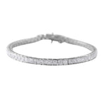 One Time Deal - White Cubic Zirconia Princess Cut Bracelet (Size - 8) with GB Lock Box in Rhodium Overlay Sterling Silver 15.70 Ct, Silver Wt. 11.44 Gms._7625847