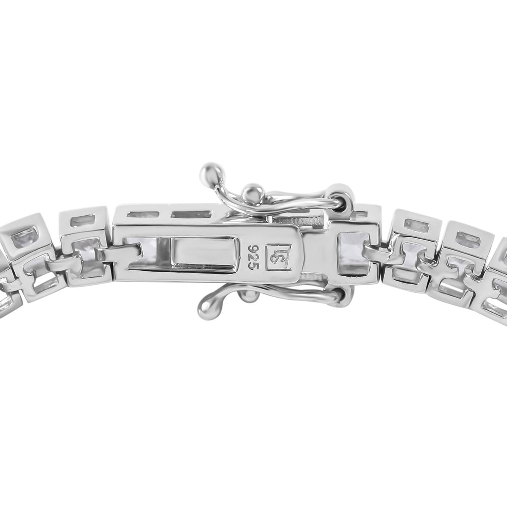 One Time Deal - White Cubic Zirconia Princess Cut Bracelet (Size - 8) with GB Lock Box in Rhodium Overlay Sterling Silver 15.70 Ct, Silver Wt. 11.44 Gms._7625847_2