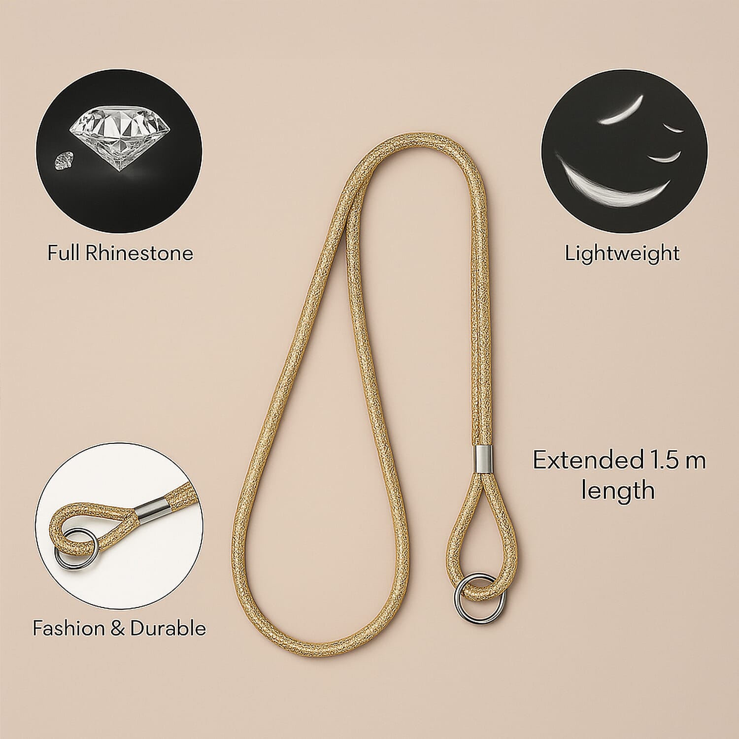 Hands-free multipurpose rhinestone neck strap for phone, keys and ID card V32357876 1