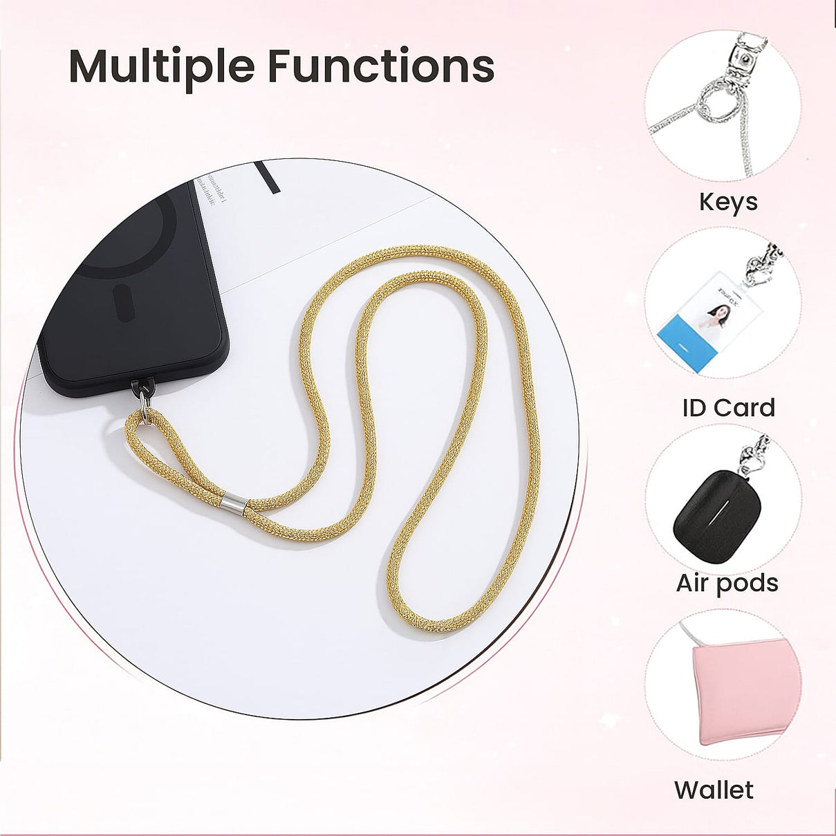 Hands-free multipurpose rhinestone neck strap for phone, keys and ID card V32357876 3