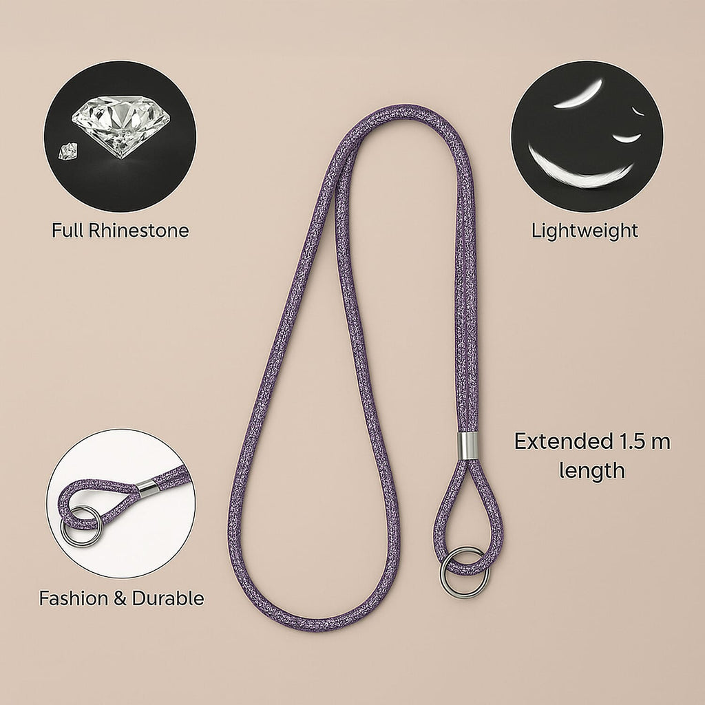 Universal Hanging Neck Phone Strap Decorated with Rhinestones (1.5 m) - Purple_7627323_1