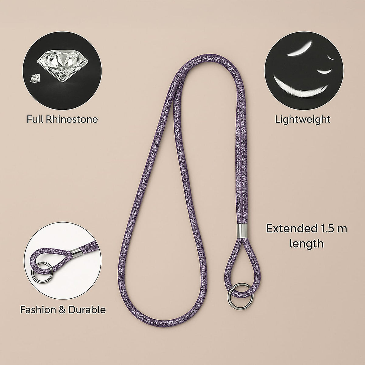 Hands-free multipurpose rhinestone neck strap for phone, keys and ID card V32535011 1