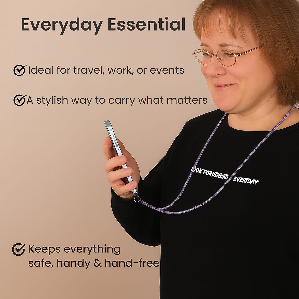 Hands-free multipurpose rhinestone neck strap for phone, keys and ID card V32535011 2