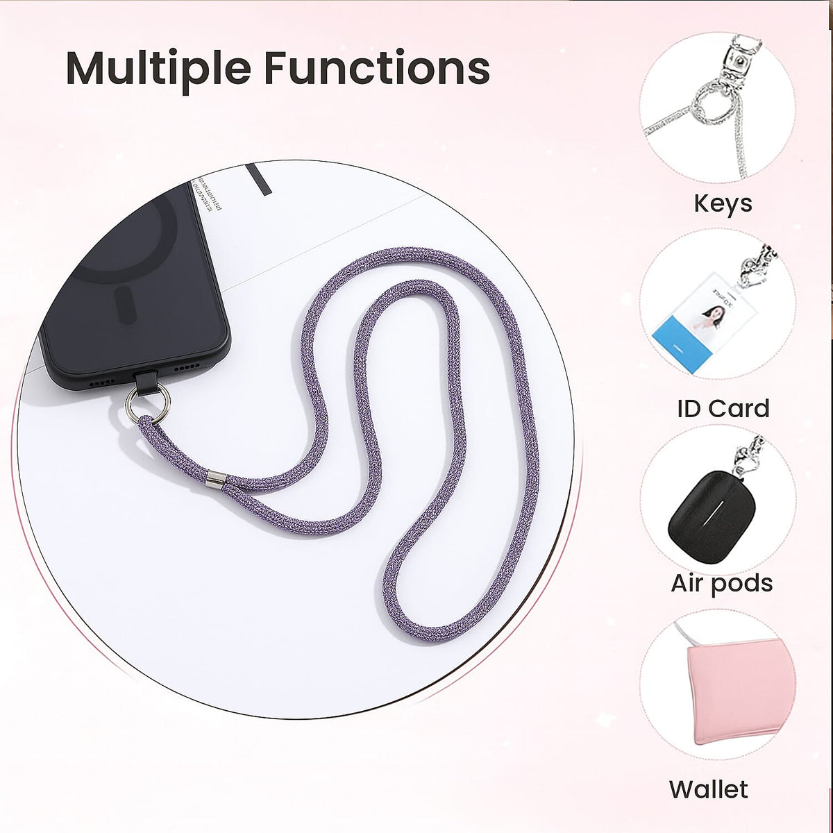 Hands-free multipurpose rhinestone neck strap for phone, keys and ID card V32535011 3