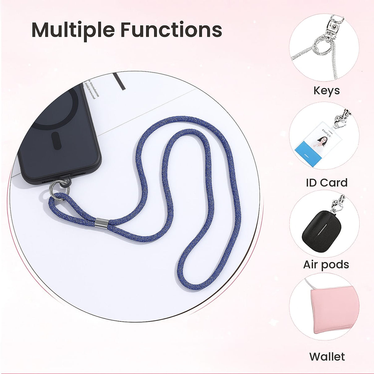Hands-free multipurpose rhinestone neck strap for phone, keys and ID card V32535303 3