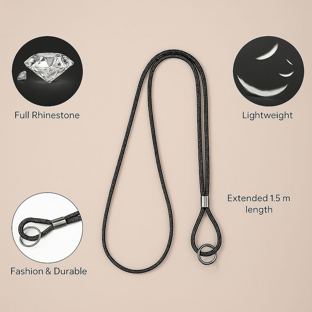 Hands-free multipurpose rhinestone neck strap for phone, keys and ID card