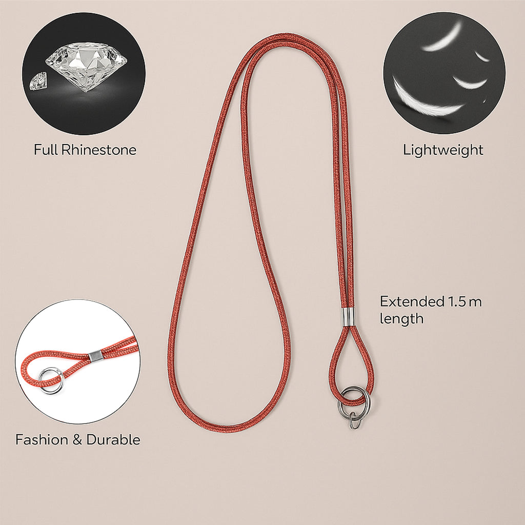 Universal Hanging Neck Phone Strap Decorated with Rhinestones (1.5 m) - Red_7627326_1