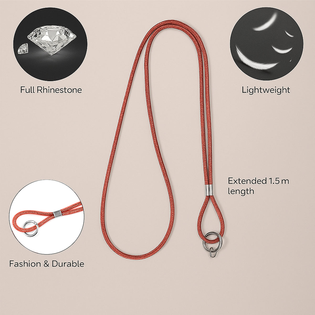 Hands-free multipurpose rhinestone neck strap for phone, keys and ID card V32529155 1