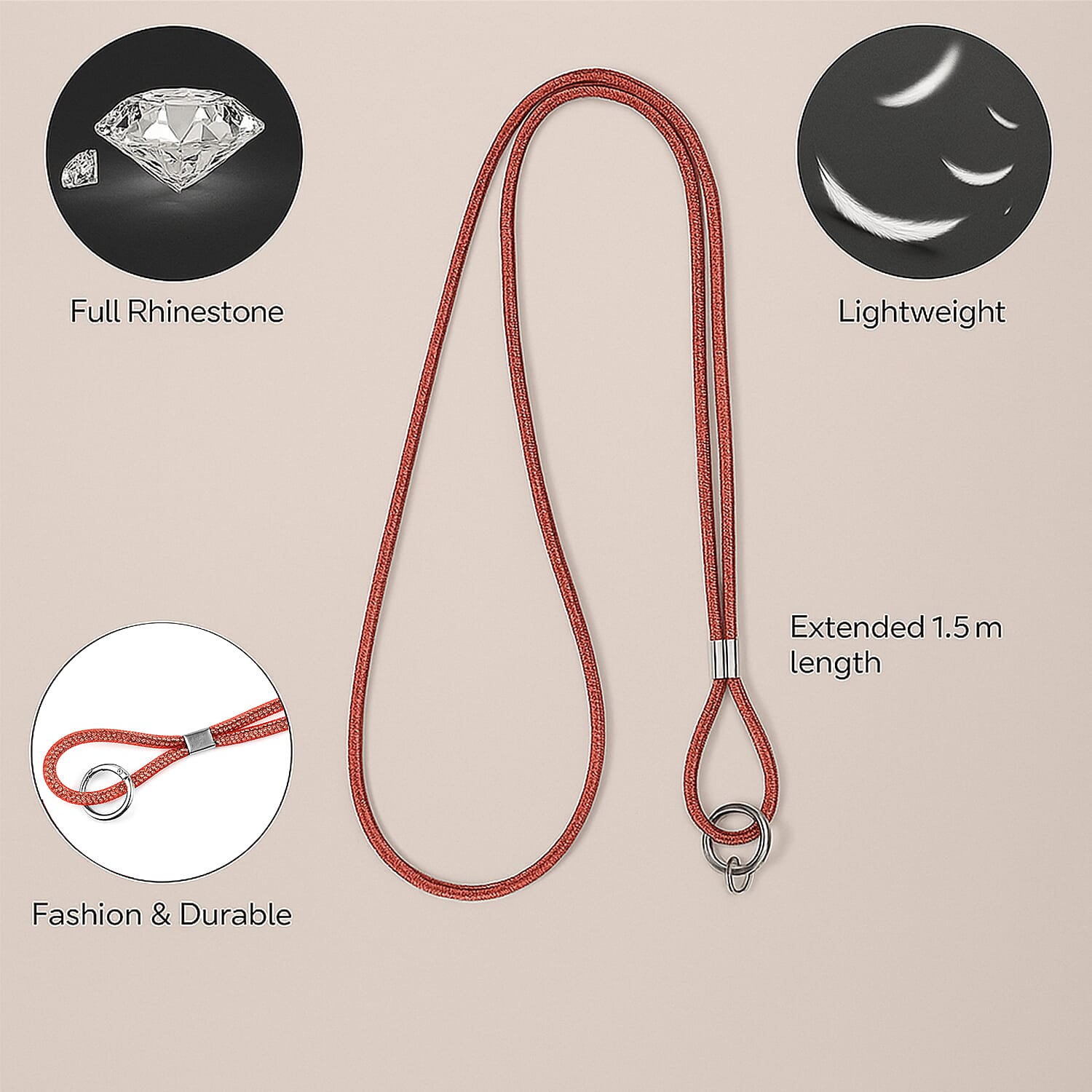 Hands-free multipurpose rhinestone neck strap for phone, keys and ID card V32367220 1