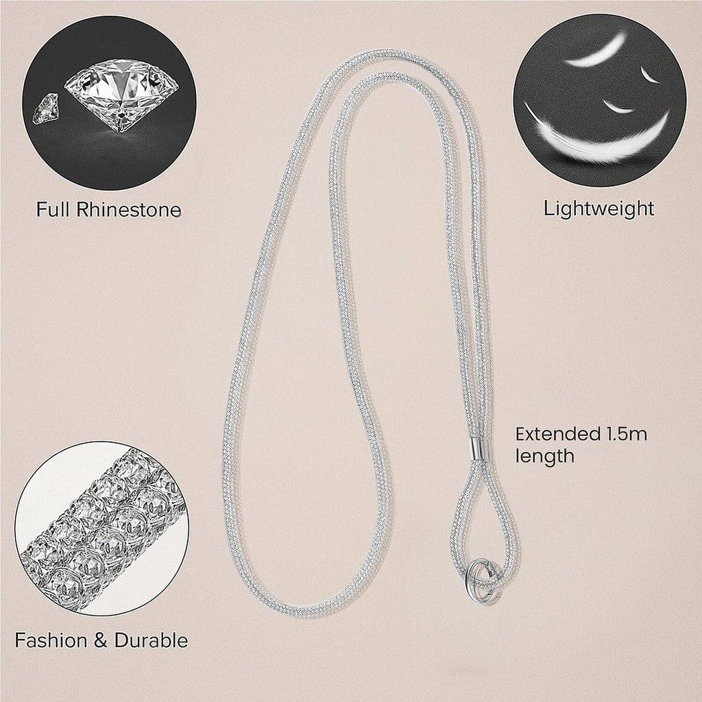 Universal Hanging Neck Phone Strap Decorated with Rhinestones (1.5 m) - White_7627327_1