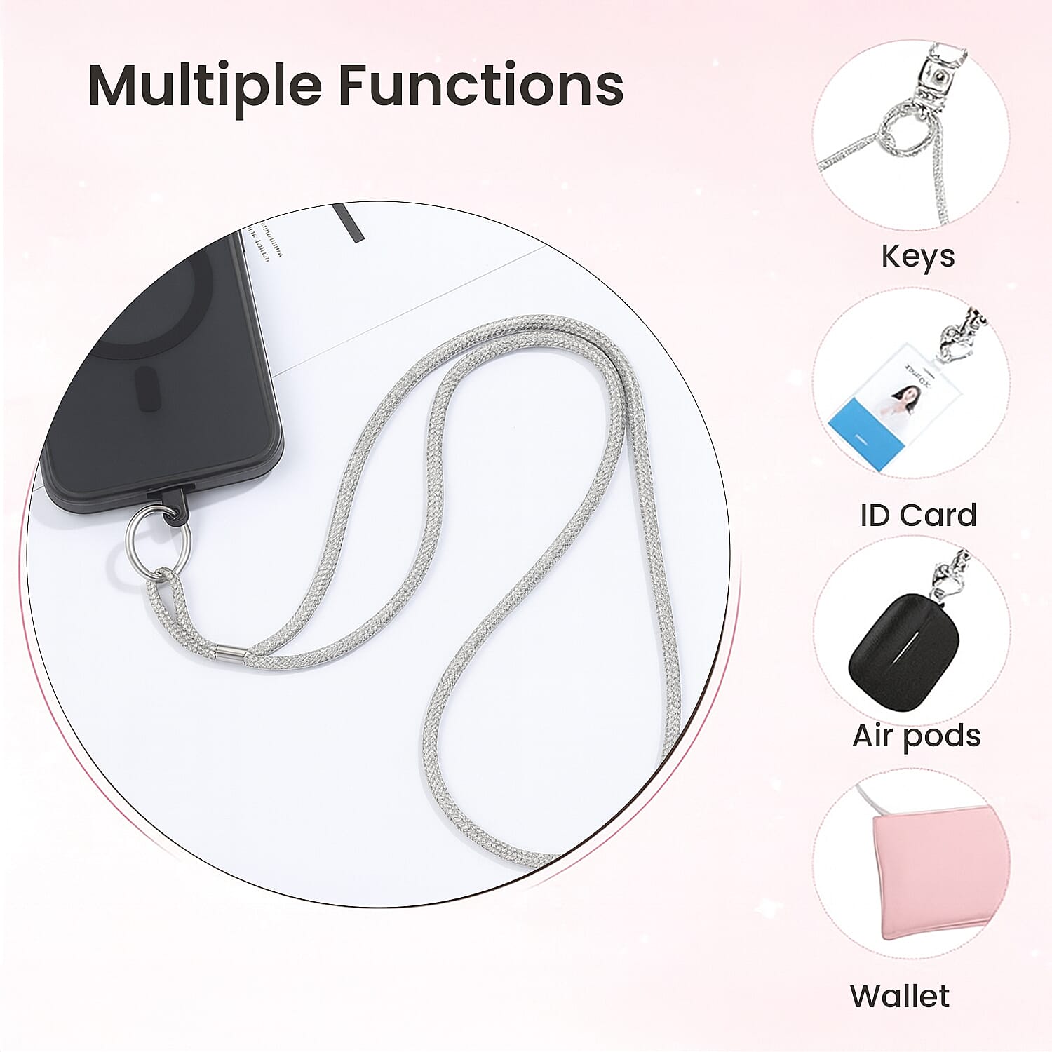 Hands-free multipurpose rhinestone neck strap for phone, keys and ID card V32367340 3