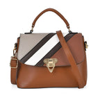 Elegant Patchwork Leatherette Crossbody Bag - Tan_7631366