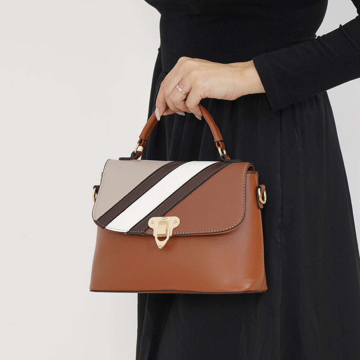 Elegant Patchwork Leatherette Crossbody Bag 7631366 3