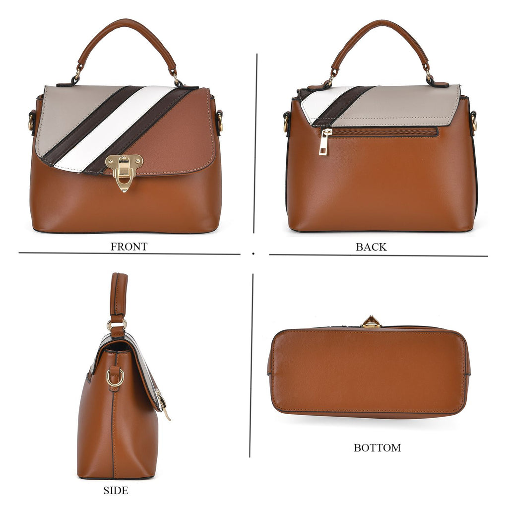 Elegant Patchwork Leatherette Crossbody Bag - Tan_7631366_3