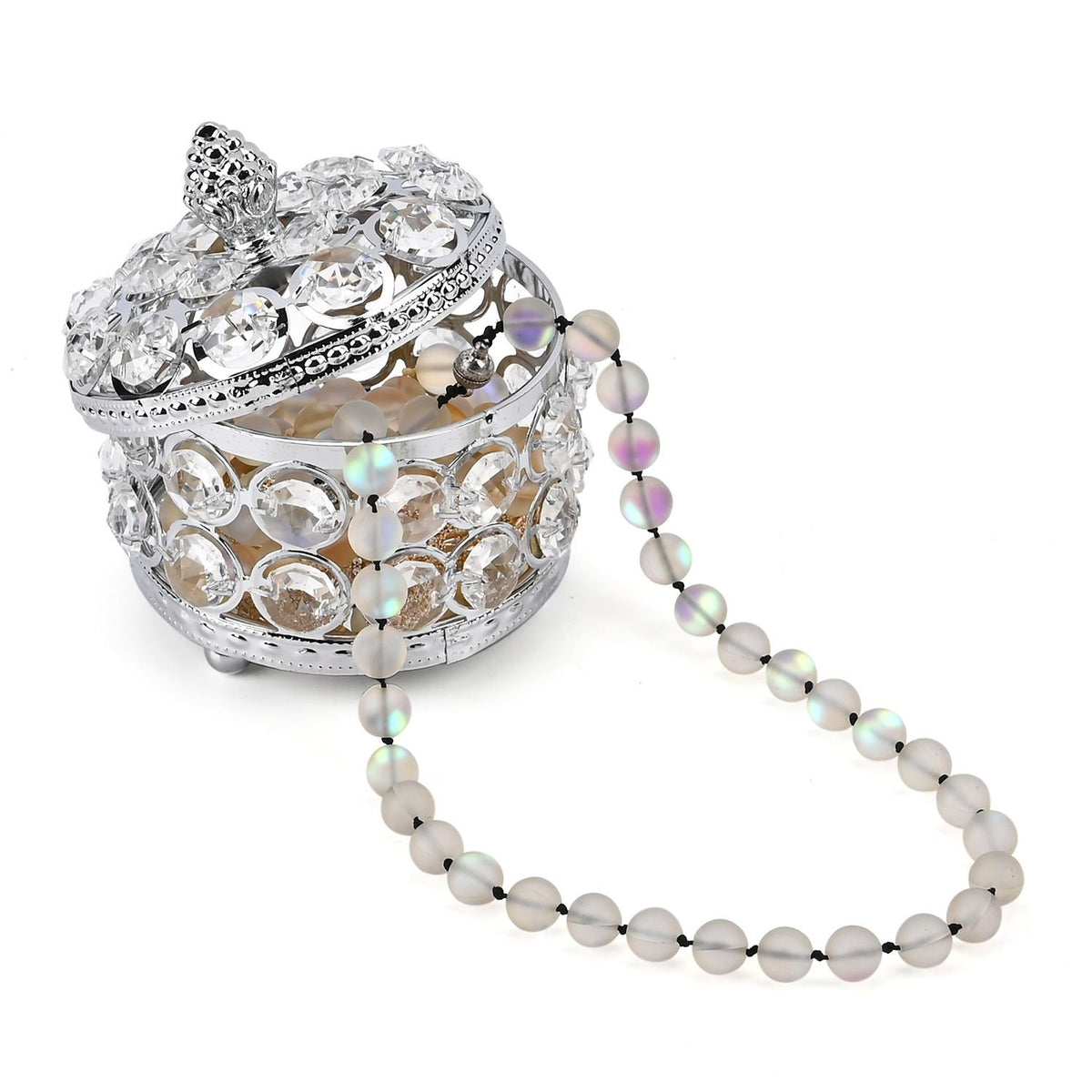 Round Crystal Studded Trinket Box - Silver V32714856 0