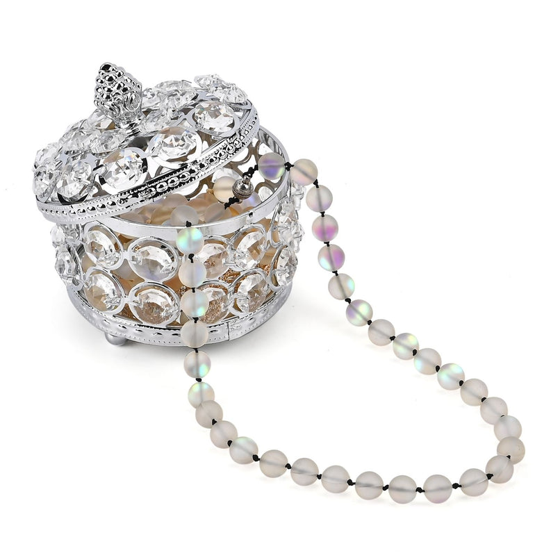 Round Crystal Studded Trinket Box - Silver_7632643