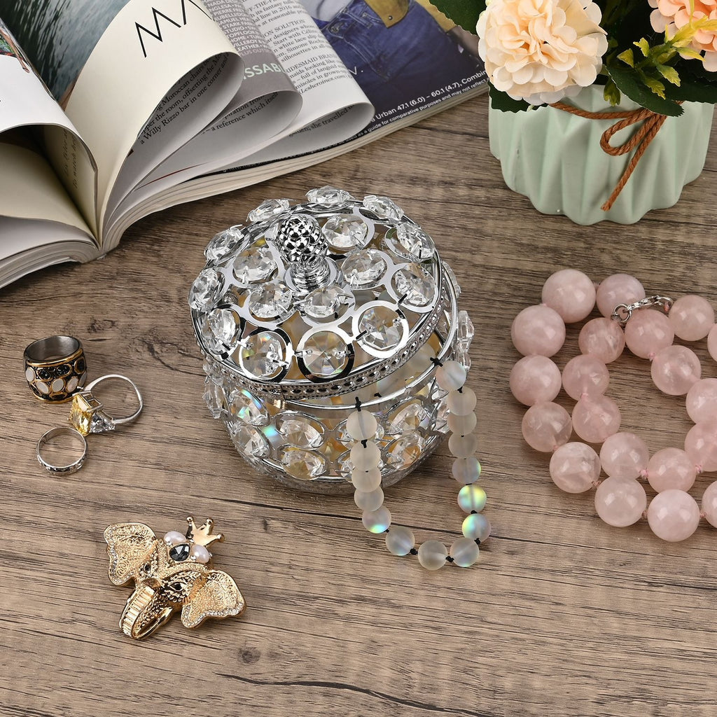 Round Crystal Studded Trinket Box - Silver_7632643_1