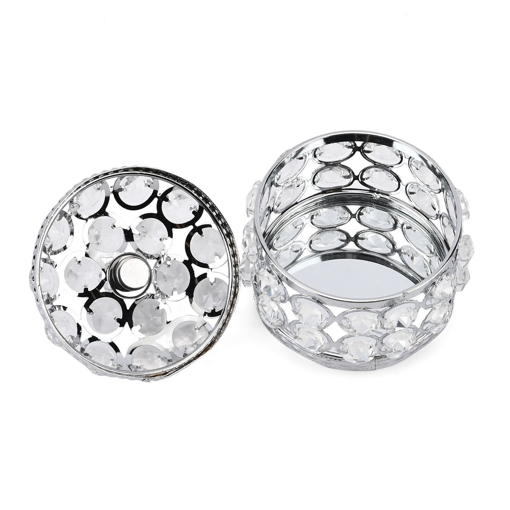 Round Crystal Studded Trinket Box - Silver_7632643_4