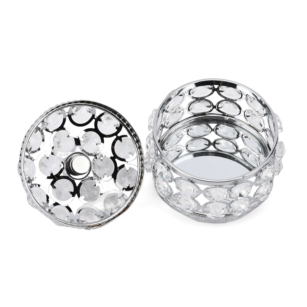 Round Crystal Studded Trinket Box - Silver V32714856 5