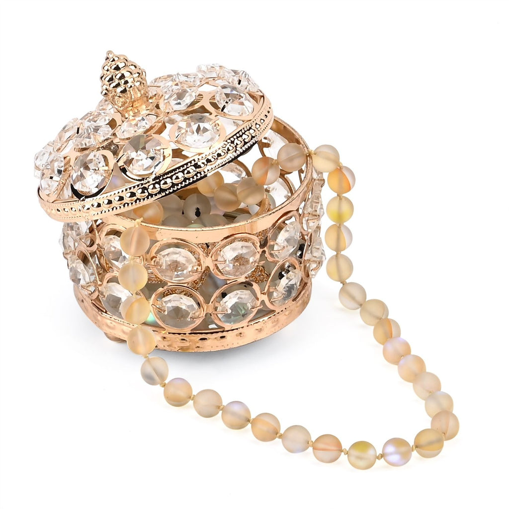 Round Crystal Studded Trinket  Box - Rose Gold_7632644