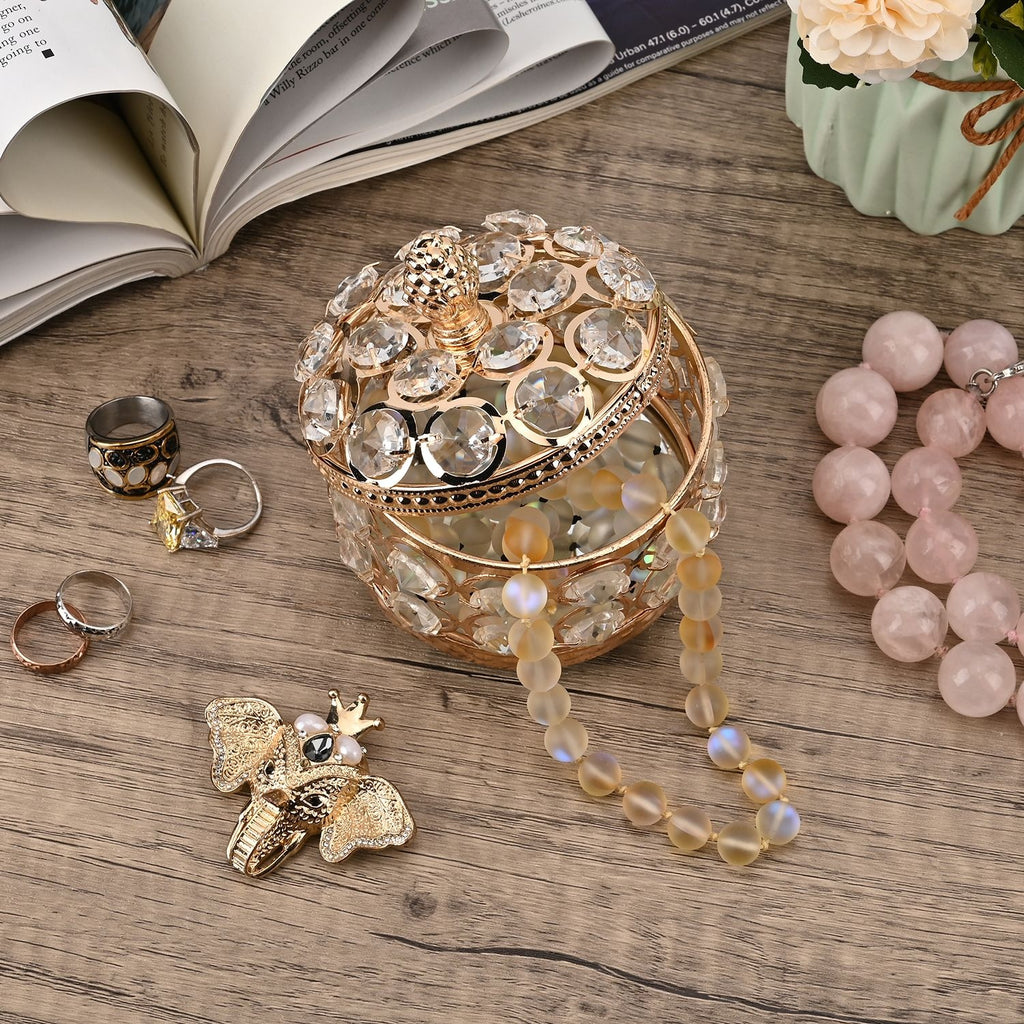 Round Crystal Studded Trinket  Box - Rose Gold_7632644_1
