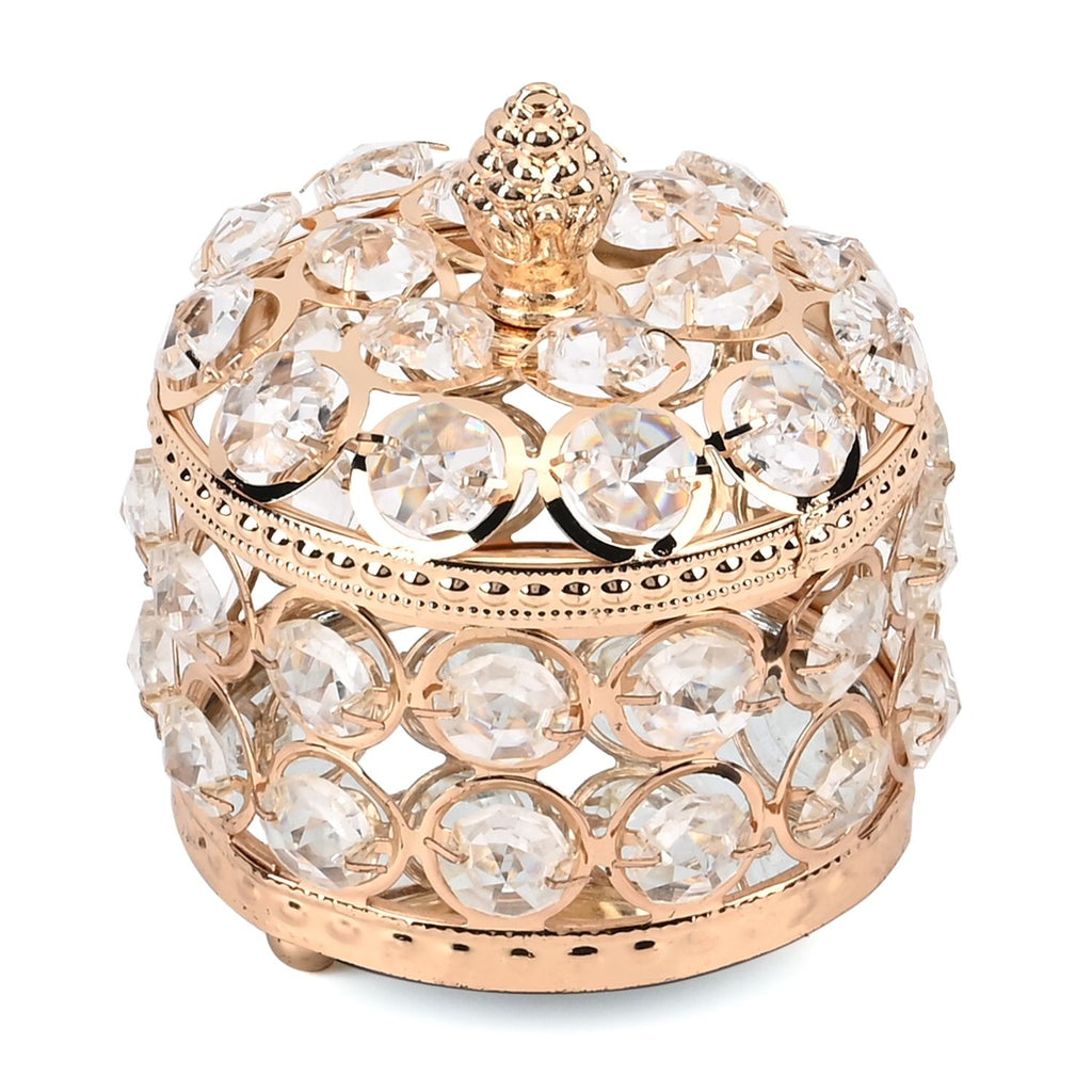 Round Crystal Studded Trinket  Box - Rose Gold_7632644_2