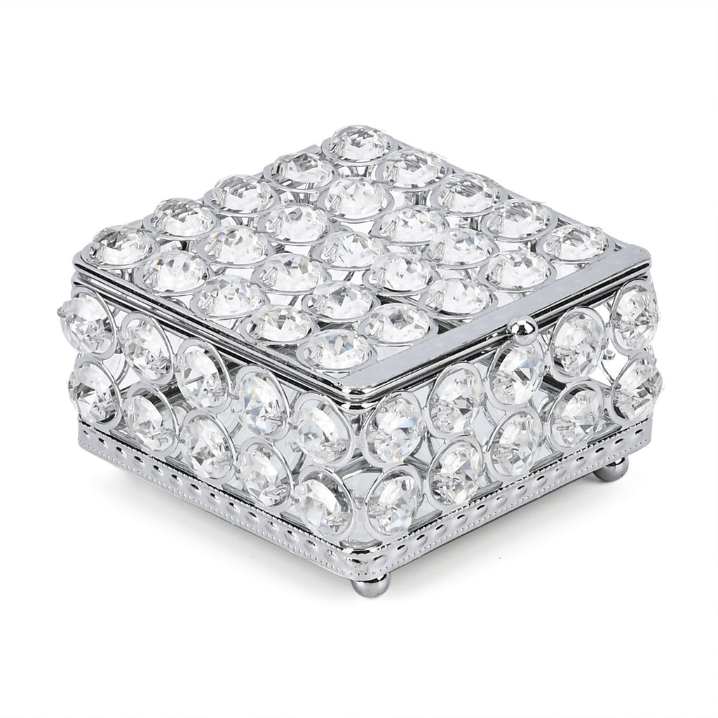 Square Crystal Studded Trinket Box (Size 10x10x9 cm) - Silver_7632679_2