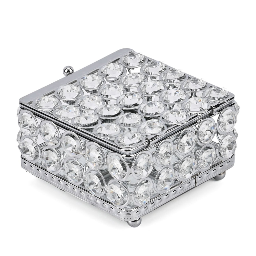 Square Crystal Studded Trinket Box (Size 10x10x9 cm) - Silver_7632679_3