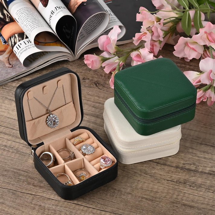Set of 3 Jewellery Box With Soft Velvet Interior &amp; 3 Hooks (Size 10x10x5 cm) - Black, White &amp; Green 7632745 2