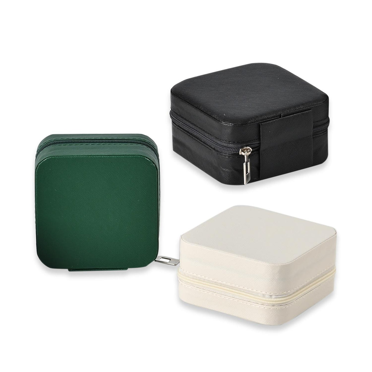 Set of 3 Jewellery Box With Soft Velvet Interior &amp; 3 Hooks (Size 10x10x5 cm) - Black, White &amp; Green 7632745 3