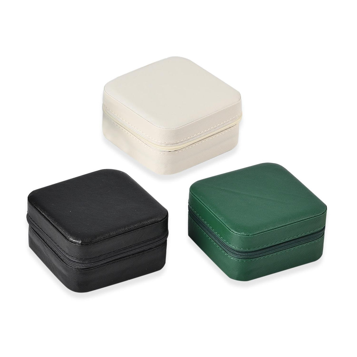 Set of 3 Jewellery Box With Soft Velvet Interior &amp; 3 Hooks (Size 10x10x5 cm) - Black, White &amp; Green 7632745 5