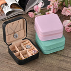Total Vision - Set of 3 Leatherette Jewellery Box With Soft Velvet Interior & 3 Hooks (Size 10x10x5 cm) - Pink, Mint Green & Black_7632754_1