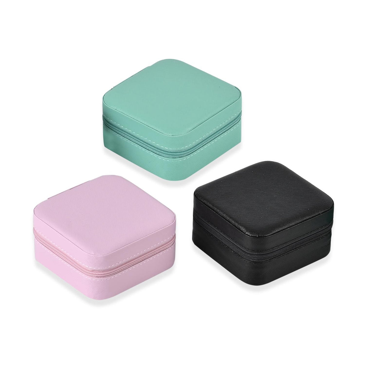 Total Vision - Set of 3 Leatherette Jewellery Box With Soft Velvet Interior &amp; 3 Hooks (Size 10x10x5 cm) - Pink, Mint Green &amp; Black V32705921 5
