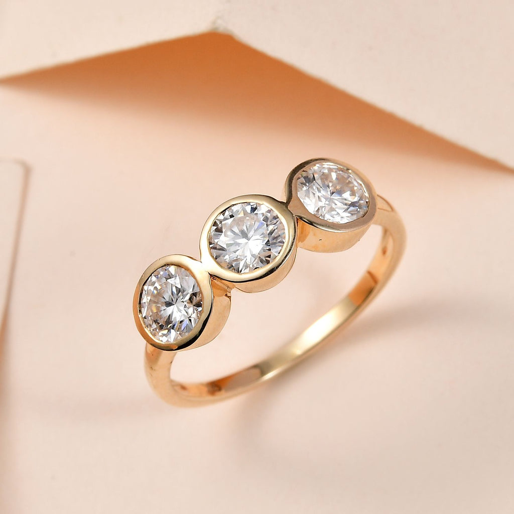 9K Yellow Gold Moissanite Trilogy Ring 1.31 Ct._7633006_1