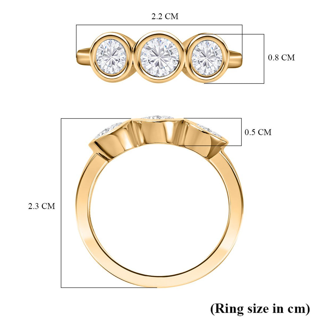 9K Yellow Gold Moissanite Trilogy Ring 1.31 Ct._7633006_5
