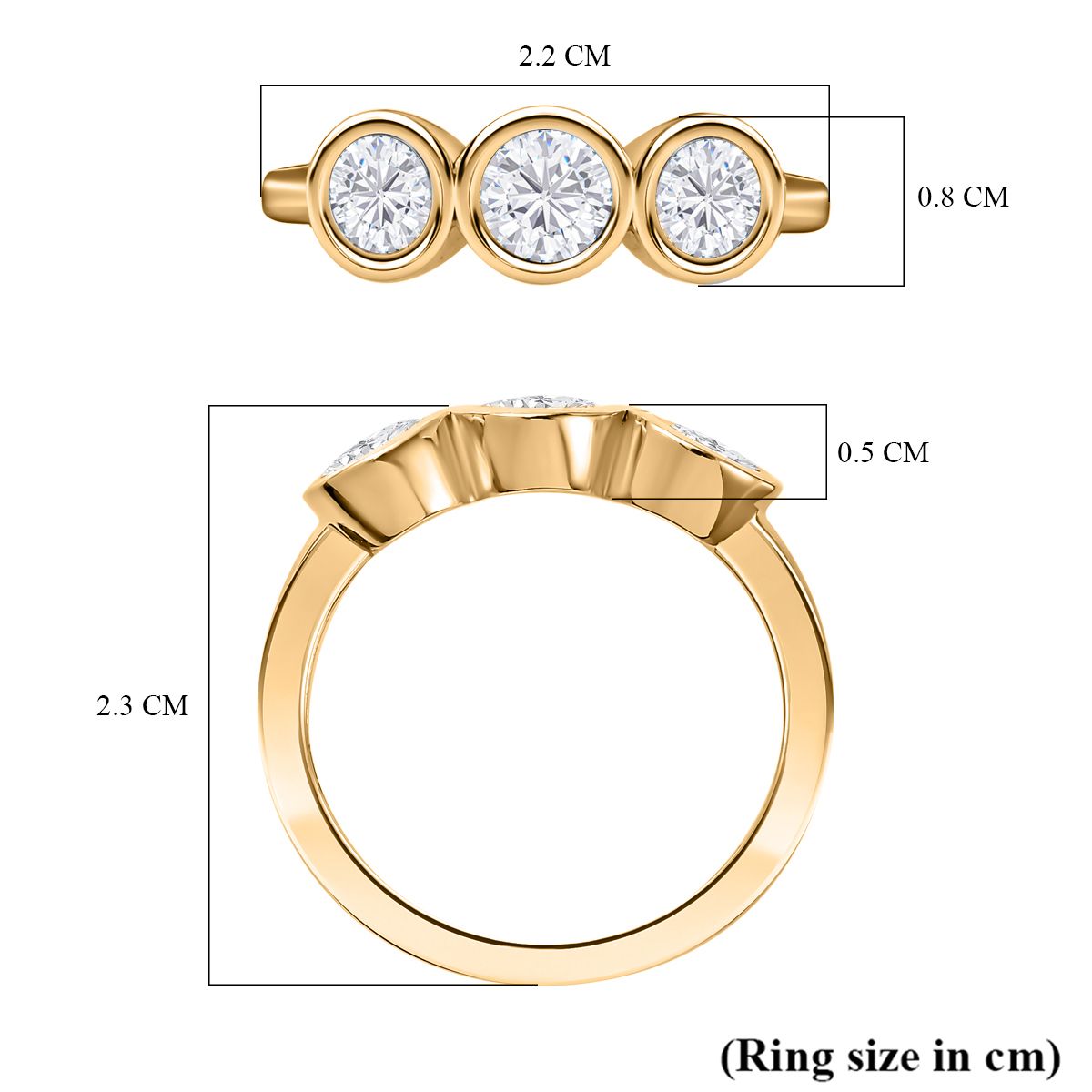 1.3 Ct. Moissanite Trilogy Ring in 9K Gold 7633006 5